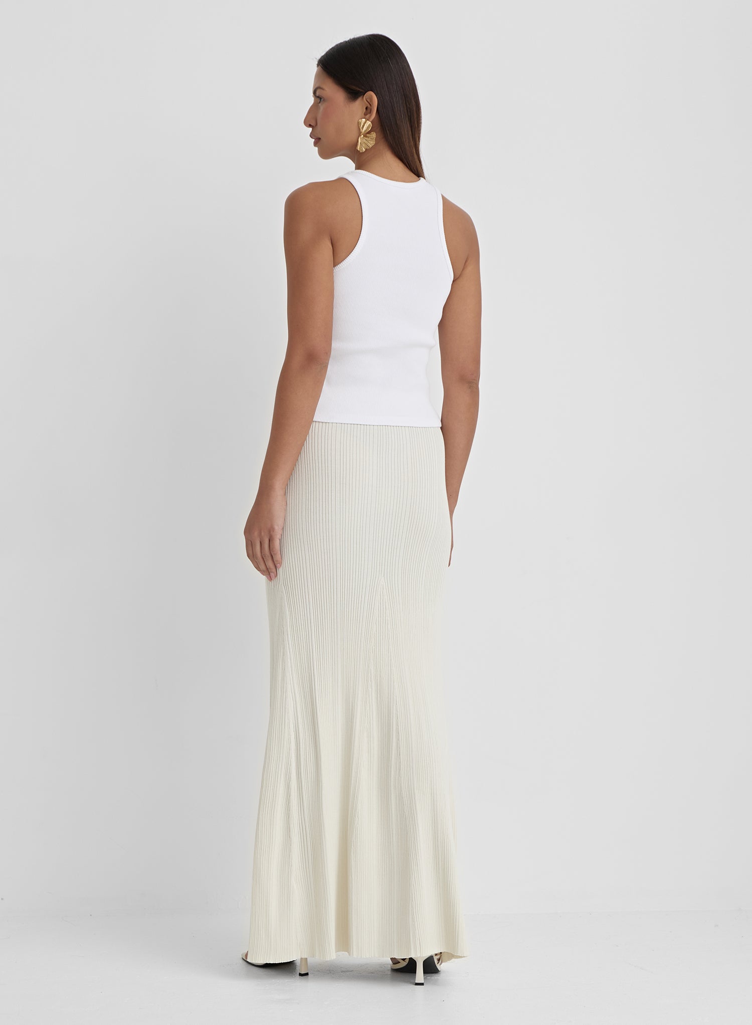 Cream Rib Knit Maxi Skirt